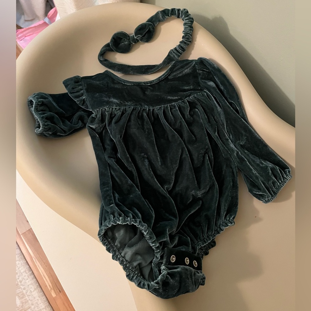 18 month Christmas velvet green onesie